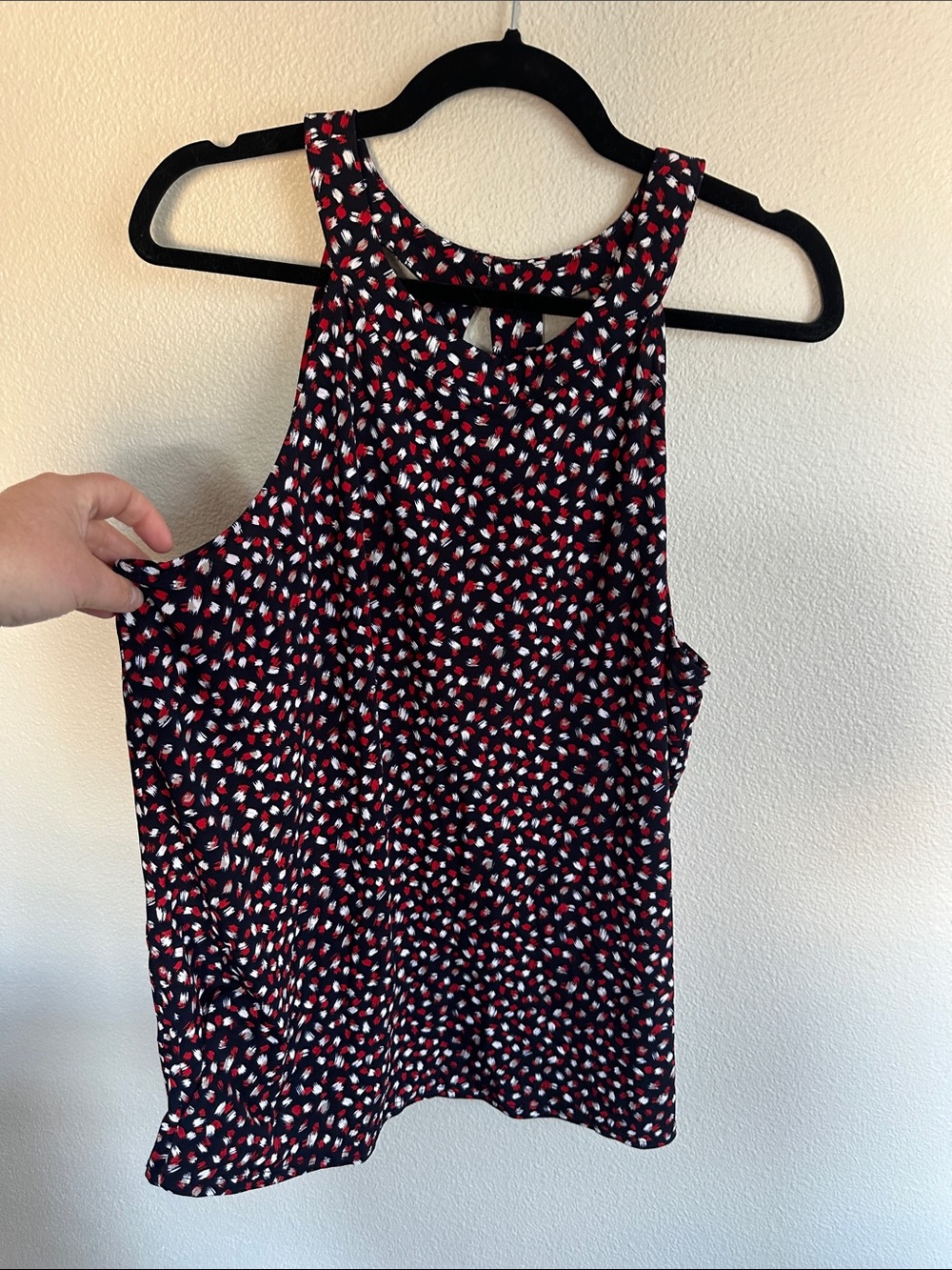 Navy Tank Top with Red & White Dot Pattern